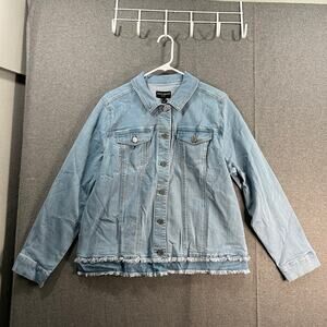 Susan Graver Stretch Denim Jacket with Contrast Trim Light Wash, Large